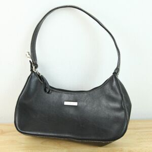 Minicci Y2K Black Faux Leather Top Handle Shoulder Bag Silver Hardware Minimal